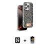 MARSİLYAN™- iPhone 16 Pro Max Kılıf Vadi Klasik Serisi - Siyah Buffer Hayalet Cam Ekran Koruyucu + PVD Metal Kamera Lens - SH