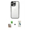 MARSİLYAN™- iPhone 16 Pro Max Kılıf Vadi Minimal - Şeffaf Pasifik Cam Ekran Koruyucu + Çöl Titanyum Raze Metal Kamera Lens