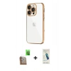 MARSİLYAN™- iPhone 16 Pro Max Kılıf Vadi Minimal - Şeffaf Pasifik Cam Ekran Koruyucu + Çöl Titanyum Raze Metal Kamera Lens