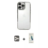 MARSİLYAN™- iPhone 16 Pro Max Kılıf Vadi Minimal - Şeffaf Pasifik Cam Ekran Koruyucu + PVD Metal Kamera Lens - GD