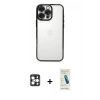 MARSİLYAN™- iPhone 16 Pro Max Kılıf Vadi Minimal - Şeffaf Pasifik Cam Ekran Koruyucu + PVD Metal Kamera Lens - GD
