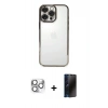 MARSİLYAN™- iPhone 16 Pro Max Kılıf Vadi Minimal - Siyah 3D Antistatik Hayalet Cam Ekran Koruyucu + Pers Alüminyum Kamera Lens - GS