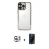 MARSİLYAN™- iPhone 16 Pro Max Kılıf Vadi Minimal - Siyah 3D Antistatik Hayalet Cam Ekran Koruyucu + Pers Alüminyum Kamera Lens - GI