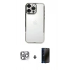 MARSİLYAN™- iPhone 16 Pro Max Kılıf Vadi Minimal - Siyah 3D Antistatik Hayalet Cam Ekran Koruyucu + Pers Alüminyum Kamera Lens - GI
