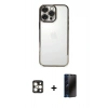 MARSİLYAN™- iPhone 16 Pro Max Kılıf Vadi Minimal - Siyah 3D Antistatik Hayalet Cam Ekran Koruyucu + PVD Metal Kamera Lens - GD