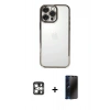 MARSİLYAN™- iPhone 16 Pro Max Kılıf Vadi Minimal - Siyah 3D Antistatik Hayalet Cam Ekran Koruyucu + PVD Metal Kamera Lens - GS