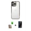 MARSİLYAN™- iPhone 16 Pro Max Kılıf Vadi Minimal - Siyah 3D Antistatik Hayalet Cam Ekran Koruyucu + Raze Metal Kamera Lens - CLTM
