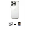 MARSİLYAN™- iPhone 16 Pro Max Kılıf Vadi Minimal - Siyah Buffer Hayalet Cam Ekran Koruyucu + Gri Pers Alüminyum Kamera Lens