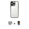 MARSİLYAN™- iPhone 16 Pro Max Kılıf Vadi Minimal - Siyah Buffer Hayalet Cam Ekran Koruyucu + Gri Pers Alüminyum Kamera Lens