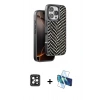 MARSİLYAN™- iPhone 16 Pro Max Kılıf Vadi Özel Seri - Siyah 3D Antistatik Cam Ekran Koruyucu + PVD Metal Kamera Lens - SH