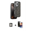 MARSİLYAN™- iPhone 16 Pro Max Kılıf Vadi Özel Seri - Siyah 3D Antistatik Mat Seramik Nano Ekran Koruyucu + Gold PVD Metal Kamera Lens