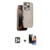 MARSİLYAN™- iPhone 16 Pro Max Kılıf Vadi Özel Seri - Siyah 3D Antistatik Mat Seramik Nano Ekran Koruyucu + Gold PVD Metal Kamera Lens