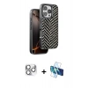 MARSİLYAN™- iPhone 16 Pro Max Kılıf Vadi Özel Seri - Siyah 3D Antistatik Seramik Nano Ekran Koruyucu + Pers Alüminyum Kamera Lens - GS