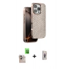 MARSİLYAN™- iPhone 16 Pro Max Kılıf Vadi Özel Seri - Siyah Bilvis 3D Cam Ekran Koruyucu + Natural Grey Raze Metal Kamera Lens