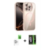 MARSİLYAN™- iPhone 16 Pro Max Kılıf Yadigar Asil Koleksiyonu - Şeffaf 360 Full Body Arka Koruyucu + Beyaz Raze Metal Kamera Lens