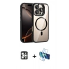 MARSİLYAN™- iPhone 16 Pro Max Kılıf Yadigar Asil Koleksiyonu - Siyah 3D Antistatik Cam Ekran Koruyucu + PVD Metal Kamera Lens - GS