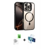 MARSİLYAN™- iPhone 16 Pro Max Kılıf Yadigar Asil Koleksiyonu - Siyah 3D Antistatik Cam Ekran Koruyucu + Raze Metal Kamera Lens - BZ