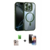 MARSİLYAN™- iPhone 16 Pro Max Kılıf Yadigar Asil Koleksiyonu - Siyah 3D Antistatik Mat Seramik Nano Ekran Koruyucu + Natural Grey Raze Metal Kamera Lens