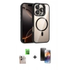 MARSİLYAN™- iPhone 16 Pro Max Kılıf Yadigar Asil Koleksiyonu - Siyah 3D Antistatik Mat Seramik Nano Ekran Koruyucu + Natural Grey Raze Metal Kamera Lens