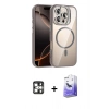 MARSİLYAN™- iPhone 16 Pro Max Kılıf Yadigar Asil Koleksiyonu - Siyah Bilvis 5in1 5D Magic Hayalet Cam Ekran Koruyucu + Gümüş PVD Metal Kamera Lens