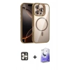 MARSİLYAN™- iPhone 16 Pro Max Kılıf Yadigar Asil Koleksiyonu - Siyah Bilvis 5in1 5D Magic Hayalet Cam Ekran Koruyucu + PVD Metal Kamera Lens - GD