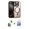 MARSİLYAN™- iPhone 16 Pro Max Kılıf Yadigar Asil Koleksiyonu - Siyah Bilvis 5in1 5D Magic Hayalet Cam Ekran Koruyucu + Siyah Raze Metal Kamera Lens