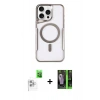 MARSİLYAN™- iPhone 16 Pro Max Kılıf Yadigar Klasik Özel Seri - Şeffaf 360 Full Body Arka Koruyucu + Beyaz Raze Metal Kamera Lens