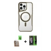 MARSİLYAN™- iPhone 16 Pro Max Kılıf Yadigar Klasik Özel Seri - Şeffaf 360 Full Body Arka Koruyucu + Çöl Titanyum Raze Metal Kamera Lens