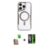 MARSİLYAN™- iPhone 16 Pro Max Kılıf Yadigar Klasik Özel Seri - Şeffaf 360 Full Body Arka Koruyucu + Çöl Titanyum Raze Metal Kamera Lens