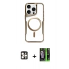 MARSİLYAN™- iPhone 16 Pro Max Kılıf Yadigar Klasik Özel Seri - Şeffaf 360 Full Body Arka Koruyucu + Gold PVD Metal Kamera Lens