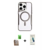 MARSİLYAN™- iPhone 16 Pro Max Kılıf Yadigar Klasik Özel Seri - Şeffaf Pasifik Cam Ekran Koruyucu + Çöl Titanyum Raze Metal Kamera Lens