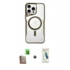 MARSİLYAN™- iPhone 16 Pro Max Kılıf Yadigar Klasik Özel Seri - Şeffaf Pasifik Cam Ekran Koruyucu + Çöl Titanyum Raze Metal Kamera Lens