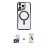 MARSİLYAN™- iPhone 16 Pro Max Kılıf Yadigar Klasik Özel Seri - Şeffaf Pasifik Cam Ekran Koruyucu + Gümüş Bilvis Titan Kamera Lens
