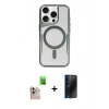 MARSİLYAN™- iPhone 16 Pro Max Kılıf Yadigar Klasik Özel Seri - Siyah 3D Antistatik Hayalet Cam Ekran Koruyucu + Raze Metal Kamera Lens - NLGY