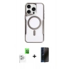 MARSİLYAN™- iPhone 16 Pro Max Kılıf Yadigar Klasik Özel Seri - Siyah 3D Antistatik Hayalet Cam Ekran Koruyucu + Raze Metal Kamera Lens - BZ
