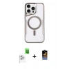MARSİLYAN™- iPhone 16 Pro Max Kılıf Yadigar Klasik Özel Seri - Siyah Buffer Hayalet Cam Ekran Koruyucu + Beyaz Raze Metal Kamera Lens