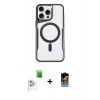 MARSİLYAN™- iPhone 16 Pro Max Kılıf Yadigar Klasik Özel Seri - Siyah Buffer Hayalet Cam Ekran Koruyucu + Beyaz Raze Metal Kamera Lens