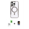 MARSİLYAN™- iPhone 16 Pro Max Kılıf Yadigar Klasik Özel Seri - Siyah Buffer Hayalet Cam Ekran Koruyucu + Beyaz Raze Metal Kamera Lens