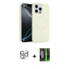 MARSİLYAN™- iPhone 16 Pro Max Kılıf Yankı Form Serisi - Şeffaf 360 Full Body Arka Koruyucu + Gümüş Pers Alüminyum Kamera Lens