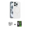 MARSİLYAN™- iPhone 16 Pro Max Kılıf Yankı Form Serisi - Şeffaf 360 Full Body Arka Koruyucu + Gümüş Pers Alüminyum Kamera Lens