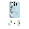 MARSİLYAN™- iPhone 16 Pro Max Kılıf Yankı Form Serisi - Şeffaf Pasifik Cam Ekran Koruyucu + Beyaz Raze Metal Kamera Lens