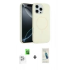 MARSİLYAN™- iPhone 16 Pro Max Kılıf Yankı Form Serisi - Şeffaf Pasifik Cam Ekran Koruyucu + Beyaz Raze Metal Kamera Lens