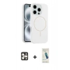 MARSİLYAN™- iPhone 16 Pro Max Kılıf Yankı Form Serisi - Şeffaf Pasifik Cam Ekran Koruyucu + Gold PVD Metal Kamera Lens