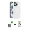 MARSİLYAN™- iPhone 16 Pro Max Kılıf Yankı Form Serisi - Şeffaf Pasifik Cam Ekran Koruyucu + Siyah Raze Metal Kamera Lens