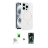 MARSİLYAN™- iPhone 16 Pro Max Kılıf Yankı Form Serisi - Siyah 360 Mat Full Body Arka Koruyucu + Beyaz Raze Metal Kamera Lens