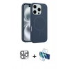 MARSİLYAN™- iPhone 16 Pro Max Kılıf Yankı Form Serisi - Siyah 3D Antistatik Cam Ekran Koruyucu + Pers Alüminyum Kamera Lens - GI