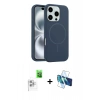 MARSİLYAN™- iPhone 16 Pro Max Kılıf Yankı Form Serisi - Siyah 3D Antistatik Cam Ekran Koruyucu + Raze Metal Kamera Lens - BZ