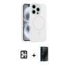 MARSİLYAN™- iPhone 16 Pro Max Kılıf Yankı Form Serisi - Siyah 3D Antistatik Hayalet Cam Ekran Koruyucu + PVD Metal Kamera Lens - GS
