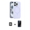 MARSİLYAN™- iPhone 16 Pro Max Kılıf Yankı Form Serisi - Siyah 3D Antistatik Hayalet Cam Ekran Koruyucu + PVD Metal Kamera Lens - SH
