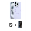 MARSİLYAN™- iPhone 16 Pro Max Kılıf Yankı Form Serisi - Siyah 3D Antistatik Hayalet Cam Ekran Koruyucu + PVD Metal Kamera Lens - GS